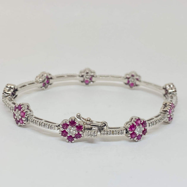 14K GOLD DIAMOND PINK SAPPHIRE LILLY TENNIS BRACELET