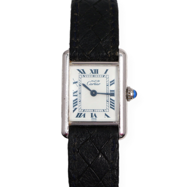 Pre-Owned Cartier Must Tank Small 1988 In Sterling Silver Blue 