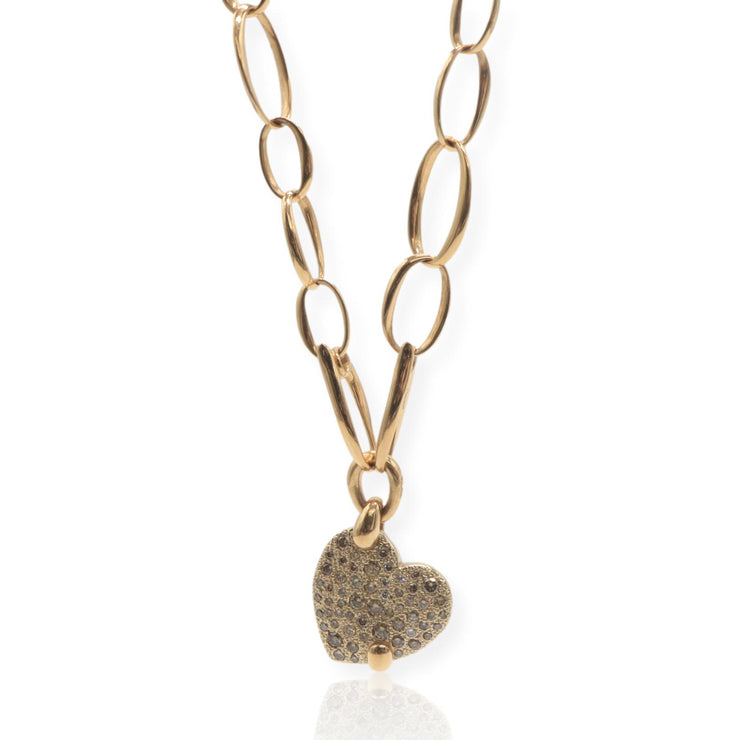 Pomellato Sabbia 1.40CTW Heart Pave Pendant with Chain 18 Karat Yellow Gold