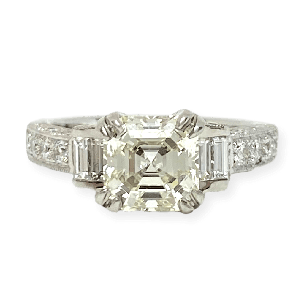 Asscher Cut Diamond Pave Engagement Wedding Ring 2.02CT J, VS1 Platinum