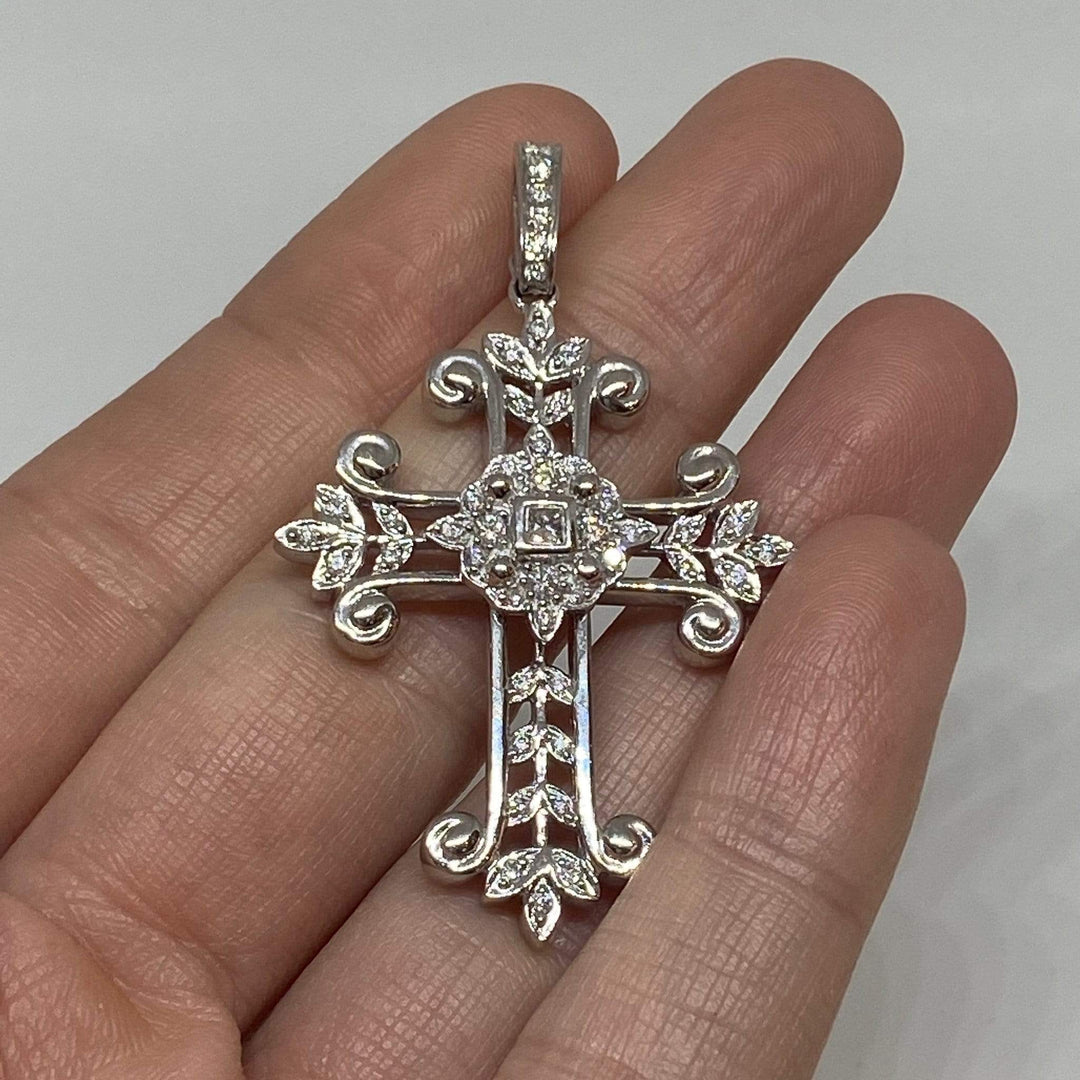 Vintage Sterling Silver Filigree Cross Pendant with outlet Omega Chain