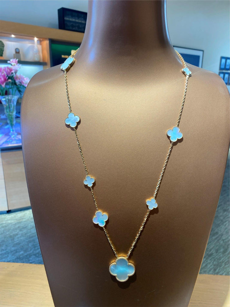 Van Cleef & Arpels Mother-of-Pearl Diamond 18k YG Flower Necklace